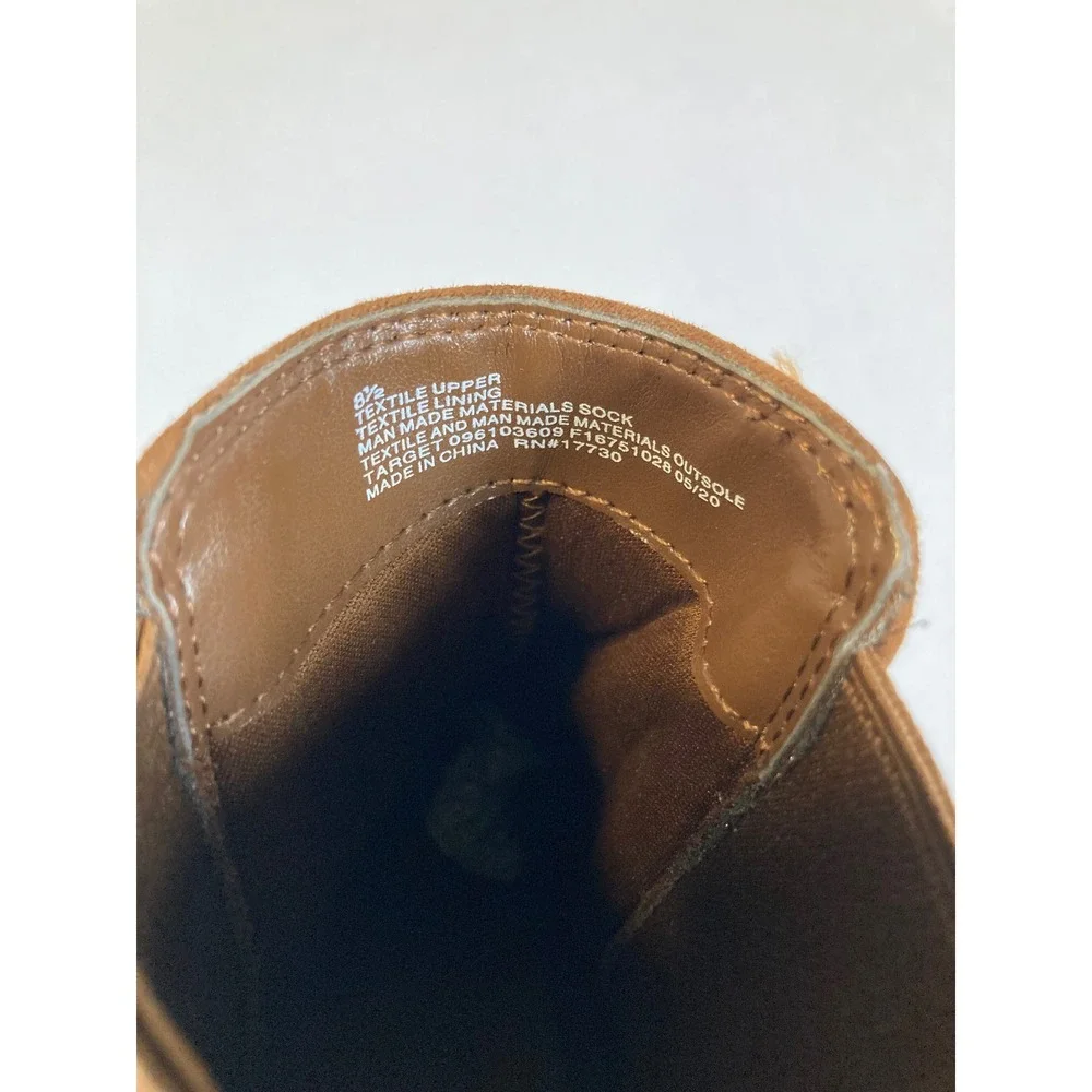 A New Day Chelsea Ankle Boots Womens 8.5 Cognac Brown Faux Suede Block Heel‎